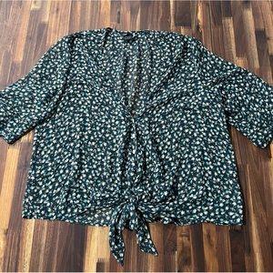 Moda button down tie front floral blouse